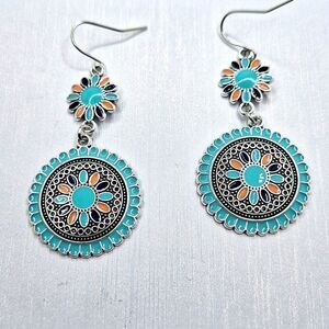 Bohemian turquoise colorful multicolor mandala earrings